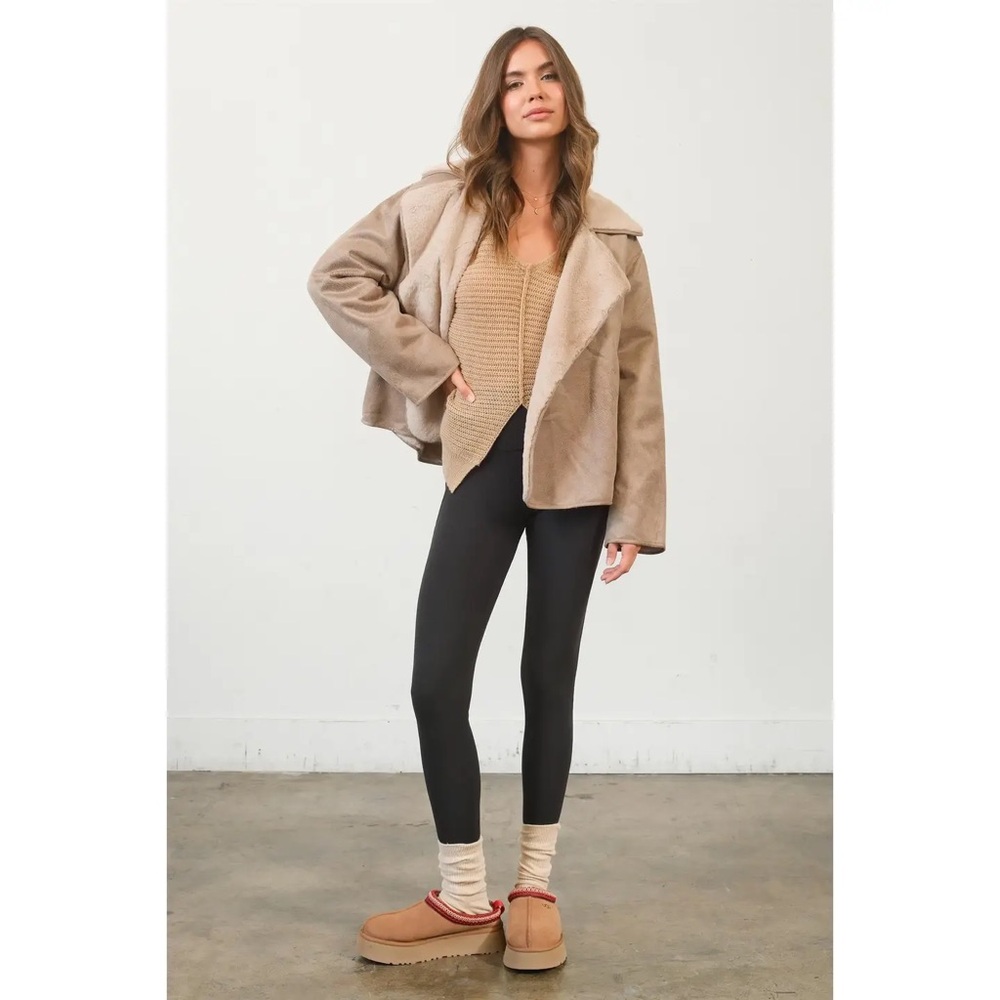 Taupe Vegan Suede Jacket Oversized NWT - Picture 4 of 8